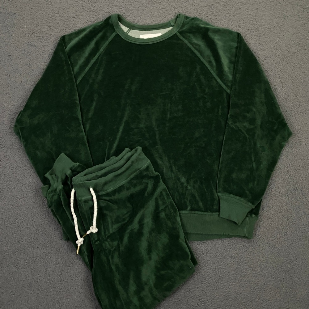 The Great Sweatsuit Womens Large 3 Green Velvet Velour Track Jogger Top Set
